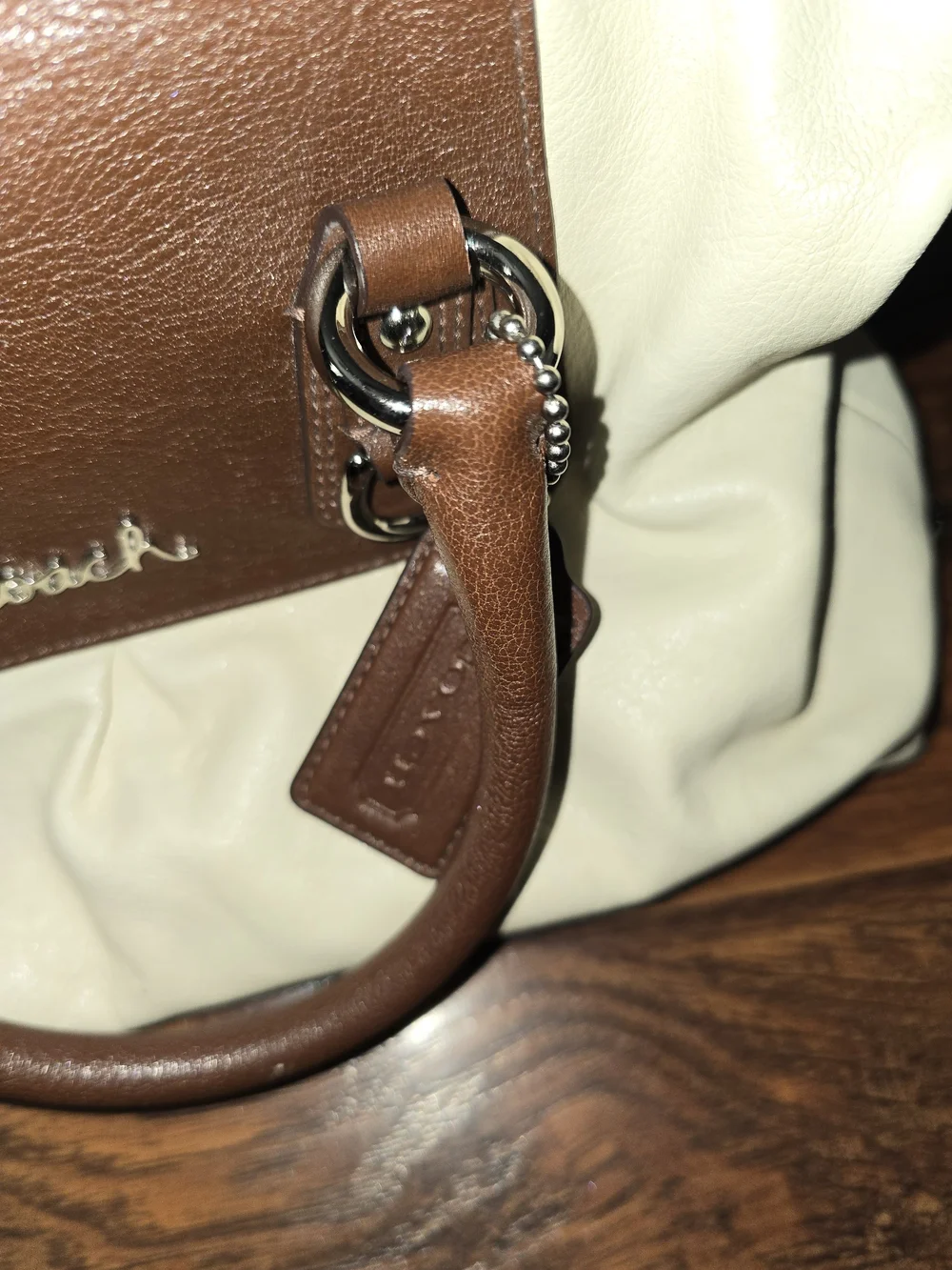 Coach Two-Tone Cream and Brown Leather Satchel